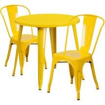 Flash Furniture CH-51090TH-2-18CAFE-YL-GG 30&quot; Round Yellow Metal Indoor/Outdoor Table Set with 2 Cafe Chairs