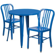 Flash Furniture CH-51090TH-2-18VRT-BL-GG 30&quot; Round Blue Metal Indoor/Outdoor Table Set with 2 Vertical Slat Back Chairs