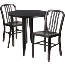 Flash Furniture CH-51090TH-2-18VRT-BQ-GG 30&quot; Round Black-Antique Gold Metal Indoor/Outdoor Table Set with 2 Vertical Slat Back Chairs