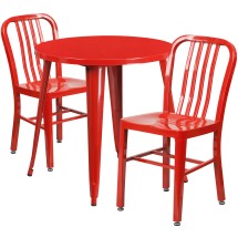 Flash Furniture CH-51090TH-2-18VRT-RED-GG 30" Round Red Metal Indoor/Outdoor Table Set with 2 Vertical Slat Back Chairs