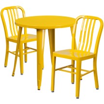 Flash Furniture CH-51090TH-2-18VRT-YL-GG 30&quot; Round Yellow Metal Indoor/Outdoor Table Set with 2 Vertical Slat Back Chairs