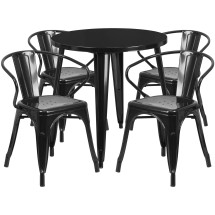 Flash Furniture CH-51090TH-4-18ARM-BK-GG 30" Round Black Metal Indoor/Outdoor Table Set with 4 Arm Chairs
