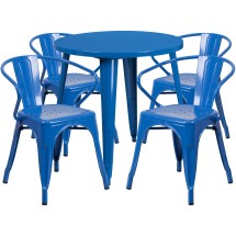 Flash Furniture CH-51090TH-4-18ARM-BL-GG 30&quot; Round Blue Metal Indoor/Outdoor Table Set with 4 Arm Chairs