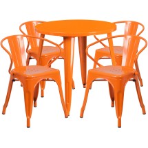 Flash Furniture CH-51090TH-4-18ARM-OR-GG 30" Round Orange Metal Indoor/Outdoor Table Set with 4 Arm Chairs