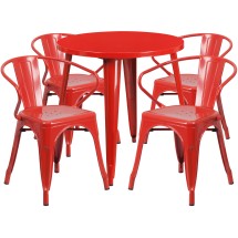 Flash Furniture CH-51090TH-4-18ARM-RED-GG 30" Round Red Metal Indoor/Outdoor Table Set with 4 Arm Chairs