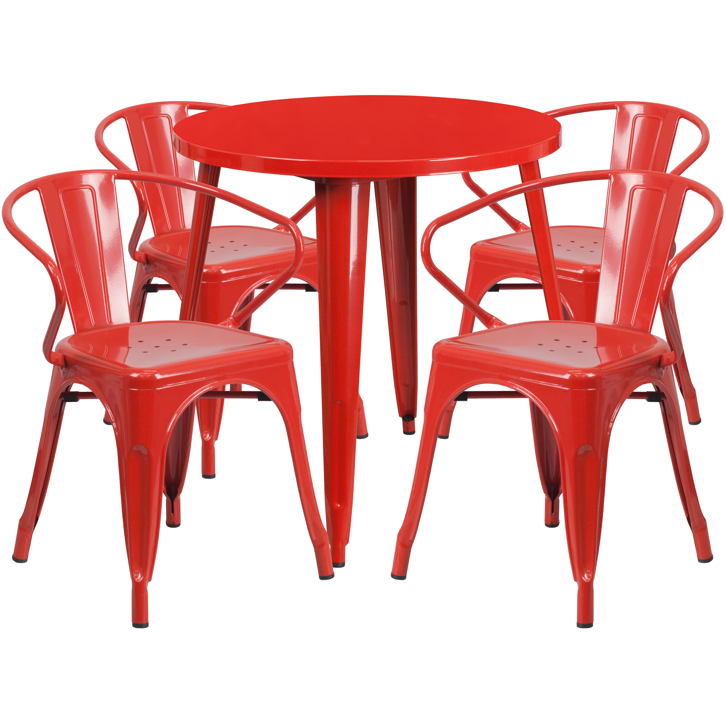 Flash Furniture CH-51090TH-4-18ARM-RED-GG 30" Round Red Metal Indoor/Outdoor Table Set with 4 Arm Chairs