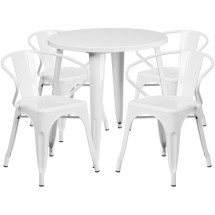 Flash Furniture CH-51090TH-4-18ARM-WH-GG 30&quot; Round White Metal Indoor/Outdoor Table Set with 4 Arm Chairs