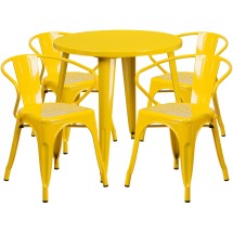 Flash Furniture CH-51090TH-4-18ARM-YL-GG 30" Round Yellow Metal Indoor/Outdoor Table Set with 4 Arm Chairs