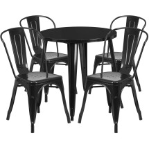 Flash Furniture CH-51090TH-4-18CAFE-BK-GG 30" Round Black Metal Indoor/Outdoor Table Set with 4 Cafe Chairs
