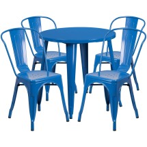 Flash Furniture CH-51090TH-4-18CAFE-BL-GG 30&quot; Round Blue Metal Indoor/Outdoor Table Set with 4 Cafe Chairs