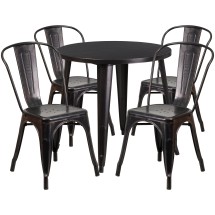 Flash Furniture CH-51090TH-4-18CAFE-BQ-GG 30" Round Black-Antique Gold Metal Indoor/Outdoor Table Set with 4 Cafe Chairs
