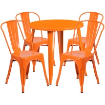 Flash Furniture CH-51090TH-4-18CAFE-OR-GG 30" Round Orange Metal Indoor/Outdoor Table Set with 4 Cafe Chairs