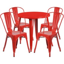 Flash Furniture CH-51090TH-4-18CAFE-RED-GG 30" Round Red Metal Indoor/Outdoor Table Set with 4 Cafe Chairs