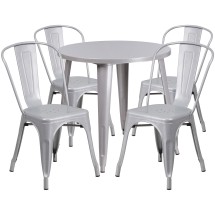 Flash Furniture CH-51090TH-4-18CAFE-SIL-GG 30" Round Silver Metal Indoor/Outdoor Table Set with 4 Cafe Chairs