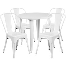 Flash Furniture CH-51090TH-4-18CAFE-WH-GG 30&quot; Round White Metal Indoor/Outdoor Table Set with 4 Cafe Chairs