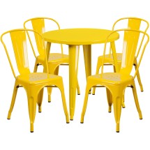 Flash Furniture CH-51090TH-4-18CAFE-YL-GG 30" Round Yellow Metal Indoor/Outdoor Table Set with 4 Cafe Chairs
