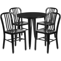 Flash Furniture CH-51090TH-4-18VRT-BK-GG 30" Round Black Metal Indoor/Outdoor Table Set with 4 Vertical Slat Back Chairs