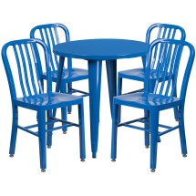 Flash Furniture CH-51090TH-4-18VRT-BL-GG 30" Round Blue Metal Indoor/Outdoor Table Set with 4 Vertical Slat Back Chairs