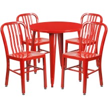 Flash Furniture CH-51090TH-4-18VRT-RED-GG 30&quot; Round Red Metal Indoor/Outdoor Table Set with 4 Vertical Slat Back Chairs