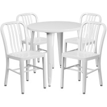 Flash Furniture CH-51090TH-4-18VRT-WH-GG 30" Round White Metal Indoor/Outdoor Table Set with 4 Vertical Slat Back Chairs