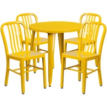 Flash Furniture CH-51090TH-4-18VRT-YL-GG 30&quot; Round Yellow Metal Indoor/Outdoor Table Set with 4 Vertical Slat Back Chairs