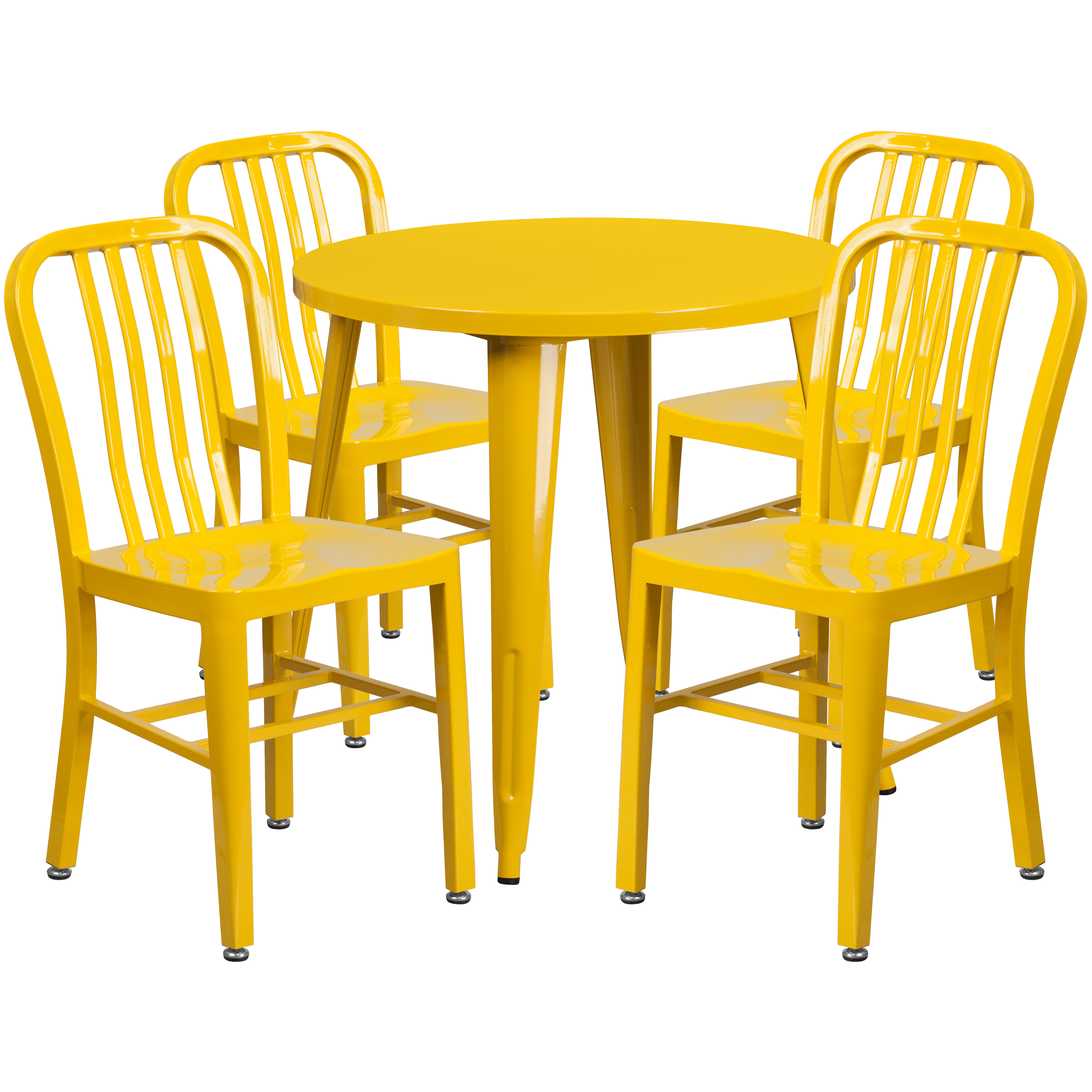 Flash Furniture CH-51090TH-4-18VRT-YL-GG 30" Round Yellow Metal Indoor/Outdoor Table Set with 4 Vertical Slat Back Chairs