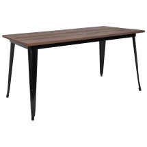 Flash Furniture CH-61010-29M1-BK-GG 30.25&quot; x 60&quot; Rectangular Black Metal Indoor Table with Walnut Rustic Wood Top