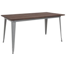 Flash Furniture CH-61010-29M1-SIL-GG 30.25" x 60" Rectangular Silver Metal Indoor Table with Walnut Rustic Wood Top
