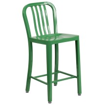 Flash Furniture CH-61200-24-GN-GG 24''H Green Metal Indoor/Outdoor Counter Height Stool with Vertical Slat Back