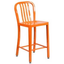 Flash Furniture CH-61200-24-OR-GG 24''H Orange Metal Indoor/Outdoor Counter Height Stool with Vertical Slat Back
