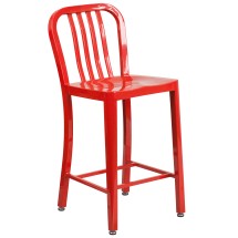 Flash Furniture CH-61200-24-RED-GG 24''H Red Metal Indoor/Outdoor Counter Height Stool with Vertical Slat Back