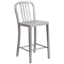 Flash Furniture CH-61200-24-SIL-GG 24''H Silver Metal Indoor/Outdoor Counter Height Stool with Vertical Slat Back