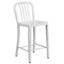 Flash Furniture CH-61200-24-WH-GG 24''H White Metal Indoor/Outdoor Counter Height Stool with Vertical Slat Back