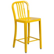 Flash Furniture CH-61200-24-YL-GG 24''H Yellow Metal Indoor/Outdoor Counter Height Stool with Vertical Slat Back