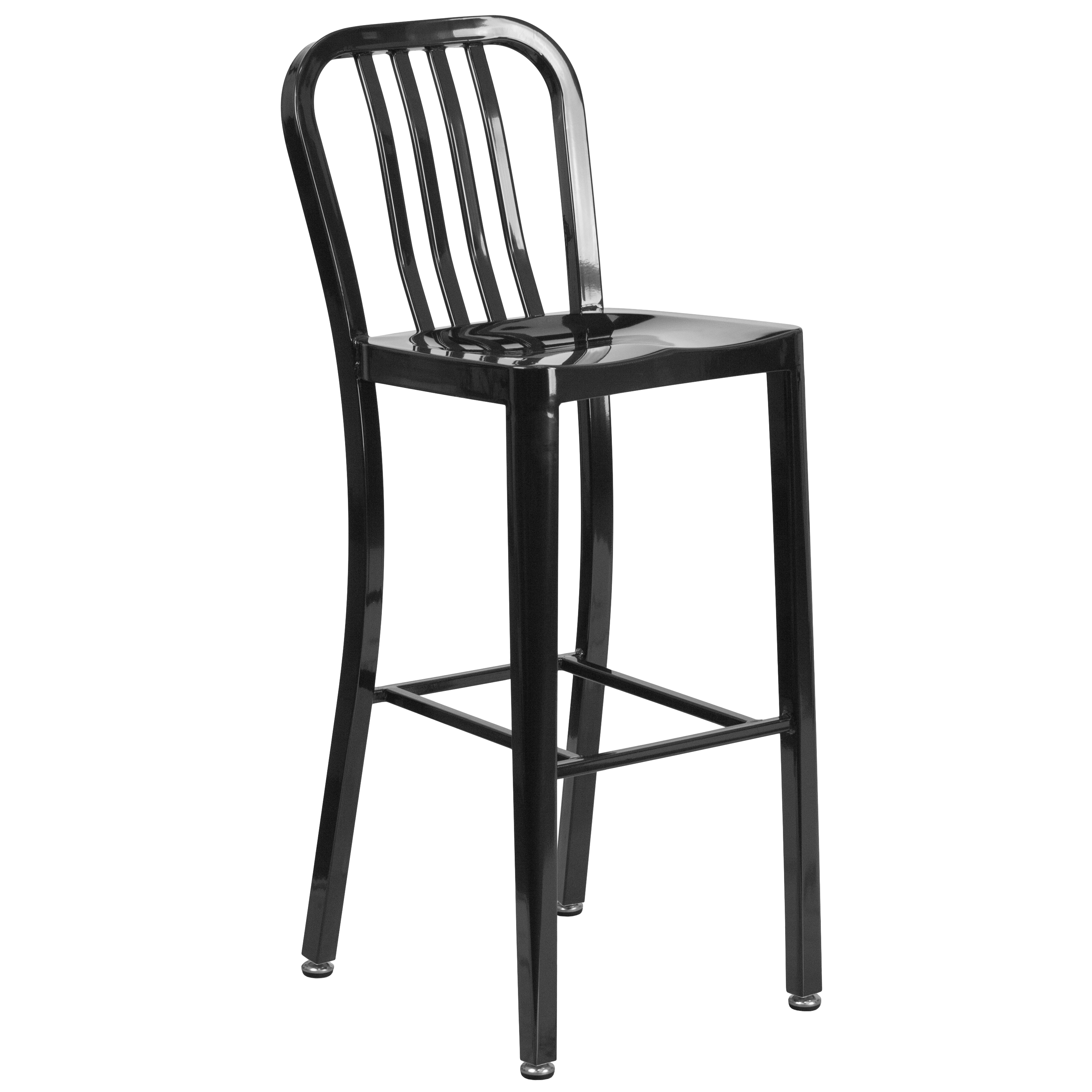 Flash Furniture CH-61200-30-BK-GG 30" Black Metal Indoor/Outdoor Barstool with Vertical Slat Back
