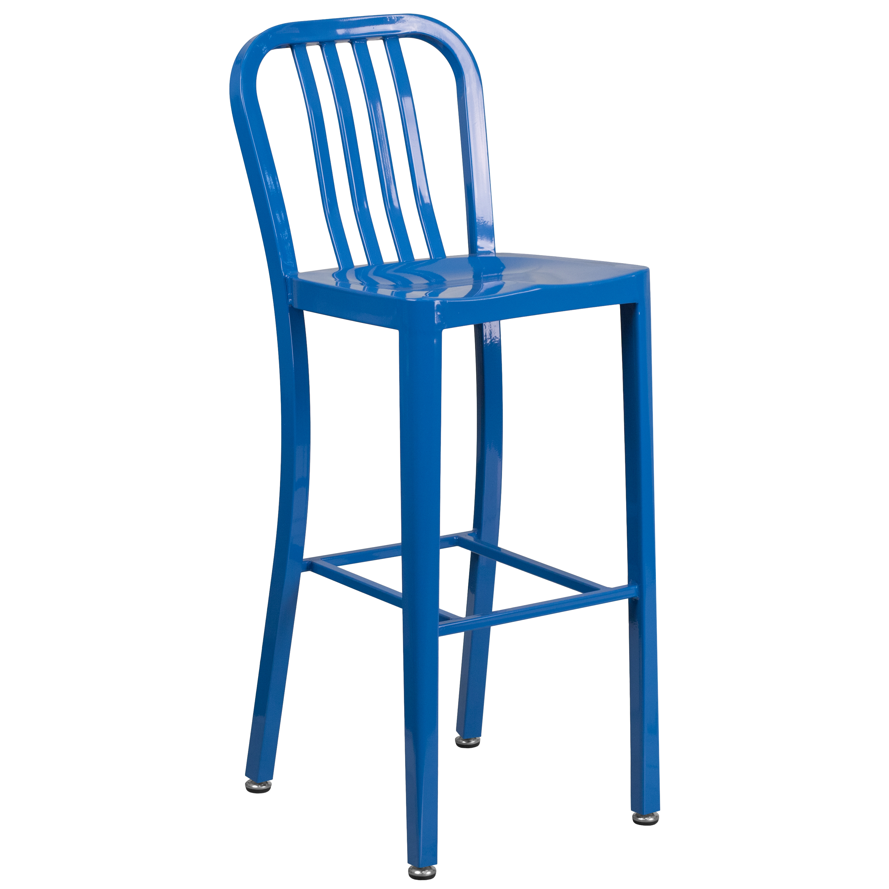 Flash Furniture CH-61200-30-BL-GG 30" Blue Metal Indoor/Outdoor Barstool with Vertical Slat Back