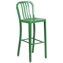 Flash Furniture CH-61200-30-GN-GG 30" Green Metal Indoor/Outdoor Barstool with Vertical Slat Back
