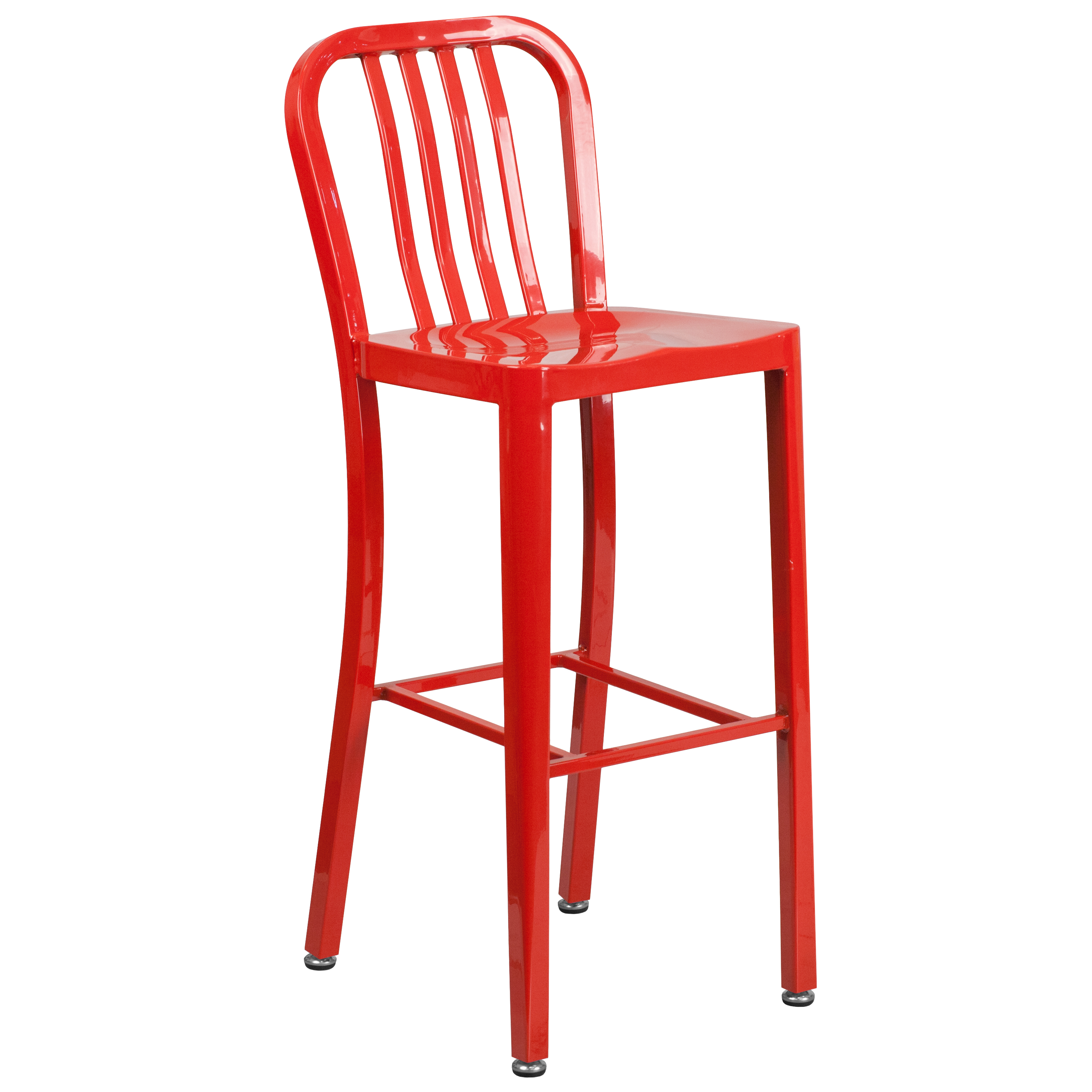 Flash Furniture CH-61200-30-RED-GG 30" Red Metal Indoor/Outdoor Barstool with Vertical Slat Back