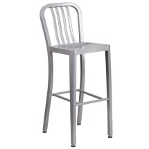 Flash Furniture CH-61200-30-SIL-GG 30" Silver Metal Indoor/Outdoor Barstool with Vertical Slat Back