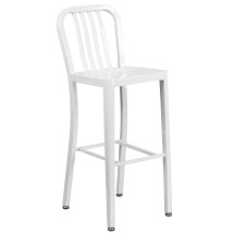 Flash Furniture CH-61200-30-WH-GG 30" White Metal Indoor/Outdoor Barstool with Vertical Slat Back