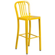 Flash Furniture CH-61200-30-YL-GG 30" Yellow Metal Indoor/Outdoor Barstool with Vertical Slat Back