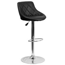 Flash Furniture CH-82028A-BK-GG Contemporary Black Vinyl Diamond Pattern Bucket Seat Adjustable Height Barstool with Chrome Base