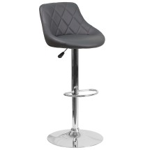 Flash Furniture CH-82028A-GY-GG Contemporary Gray Vinyl Diamond Pattern Bucket Seat Adjustable Height Barstool with Chrome Base