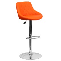 Flash Furniture CH-82028A-ORG-GG Contemporary Orange Vinyl Diamond Pattern Bucket Seat Adjustable Height Barstool with Chrome Base
