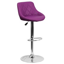Flash Furniture CH-82028A-PUR-GG Contemporary Purple Vinyl Diamond Pattern Bucket Seat Adjustable Height Barstool with Chrome Base