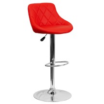 Flash Furniture CH-82028A-RED-GG Contemporary Red Vinyl Diamond Pattern Bucket Seat Adjustable Height Barstool with Chrome Base