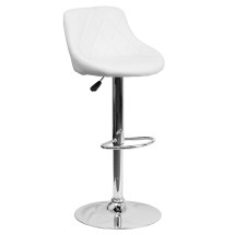 Flash Furniture CH-82028A-WH-GG Contemporary White Vinyl Diamond Pattern Bucket Seat Adjustable Height Barstool with Chrome Base