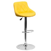 Flash Furniture CH-82028A-YEL-GG Contemporary Yellow Vinyl Diamond Pattern Bucket Seat Adjustable Height Barstool with Chrome Base