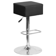Flash Furniture CH-82058-4-BK-GG Contemporary Black Vinyl Adjustable Height Barstool with Square Seat and Chrome Base