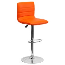 Flash Furniture CH-92023-1-ORG-GG Modern Orange Vinyl Adjustable Bar Swivel Stool with Back, Chrome Base, Footrest